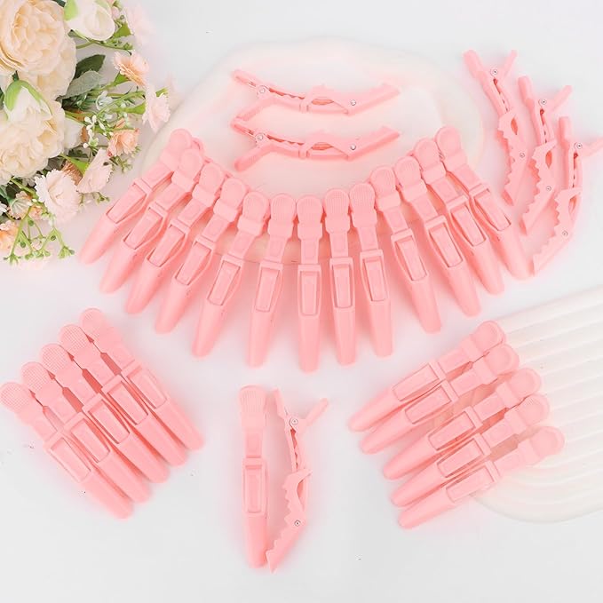 30 Pack Alligator Hair Clips for Styling, Sectioning Crocodile hair Clips Professional Barber Accessories for Salon of Thick Curly Volume Hair (Pink)