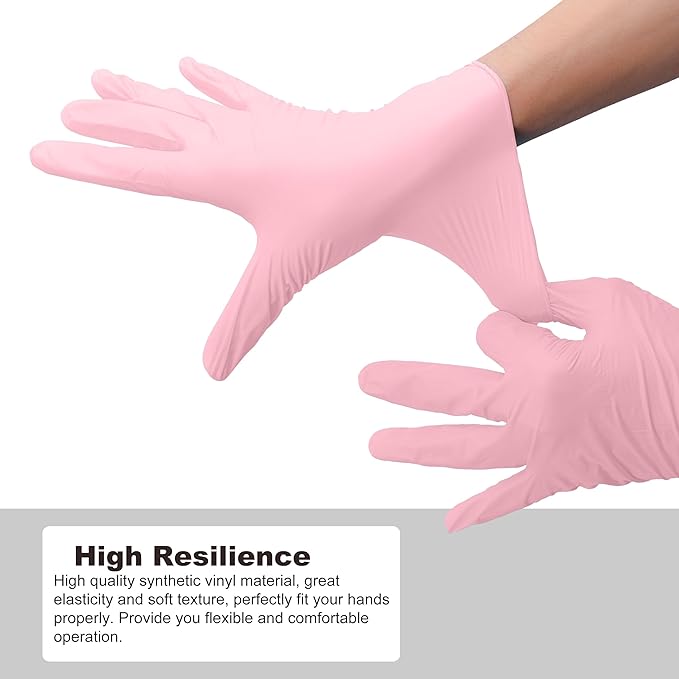 Disposable Gloves Large, Nitrile and Vinyl Blend Material Gloves, Latex Free 4 Mil 100 Pc Food Grade Glove for Cleaning, Food Prep,Hair Dye,Tattoo, Pink