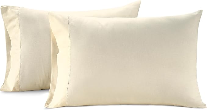 Lane Linen 100% Organic Cotton Pillow Cases Queen Size Set of 2 (20"x30") - Cotton Pillowcases Queen Size - Soft Light Grey Pillow Cases Set of 2 - Queen Pillowcase Pack of 2 -Natural