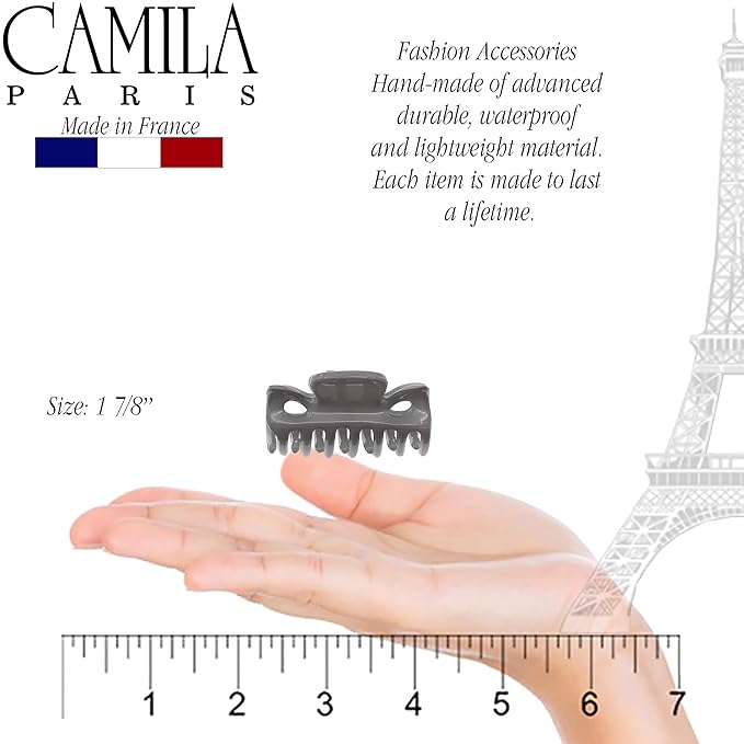 Camila Paris CP3511 French Hair Clip for Women, 1.5 inch Set of 2 Gray Girls Hair Claw Clips Jaw Fashion Durable Styling Hair Accessories for Women, Strong Hold No Slip Grip, Made in France