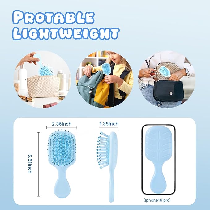 Mini Hair Bursh for Women Men and Kids, Protable Travel Size Hair Brush for Pockets Purses, Mini Detangler Brushes for All Hair Types, Small Paddle Brush for Detangling(Blue)