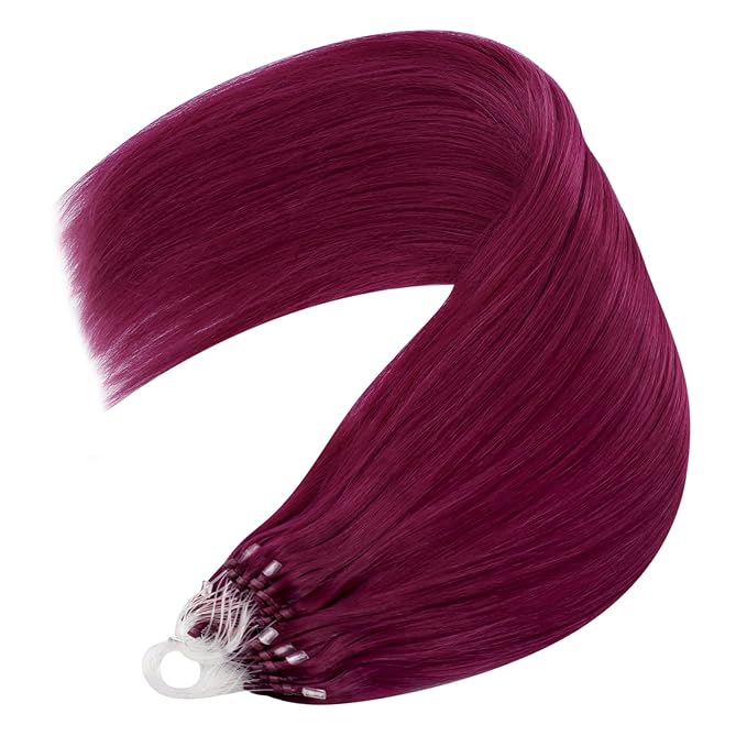YoungSee Micro Bead Hair Extensions Human Hair Magenta Microlink Hair Extensions 24 Inch Micro Loop Hair Extension Real Human Hair Rosein 50s/50g for Party