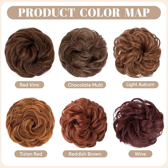 SARLA 2PCS Messy Hair Bun Hair Pieces Wavy Curly Synthetic Updo Fake Scrunchies Ponytail Extension for Women Light Auburn