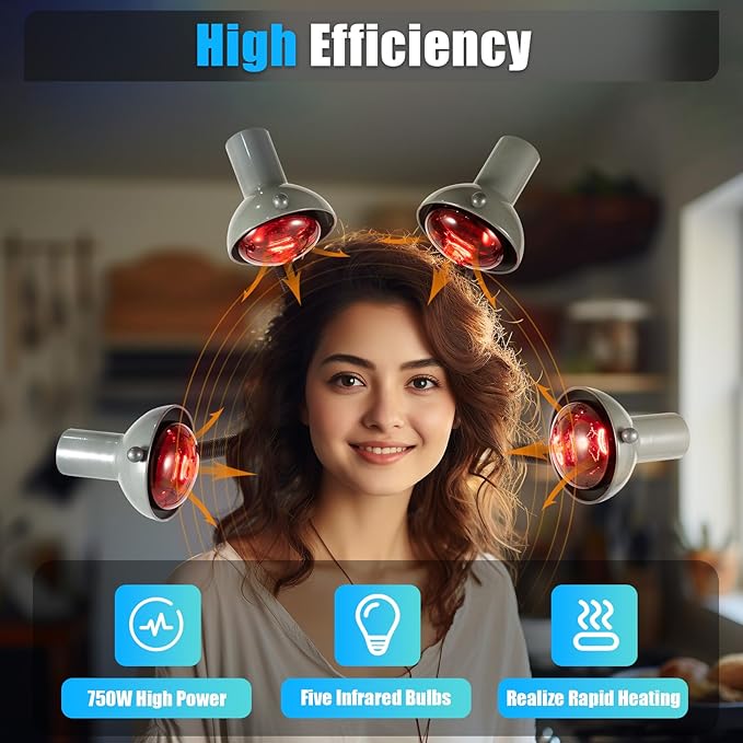 5 Head Infrared Heat Lamp, 110V Adjustable Height & Angle Salon Hair Steamer, Perming/Dyeing/Baking/Hair Care Salon Heat Lamp, for Hair Salons, Homes
