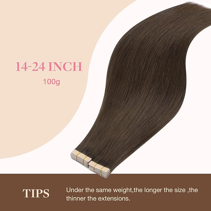 GOO GOO Tape in Hair Extensions Human Hair, 4A Chocolate Brown, 12inch 80g 40pcs, Skin Weft Seamless Invisible, Silky Straight with Thick Ends, Remy Human Hair