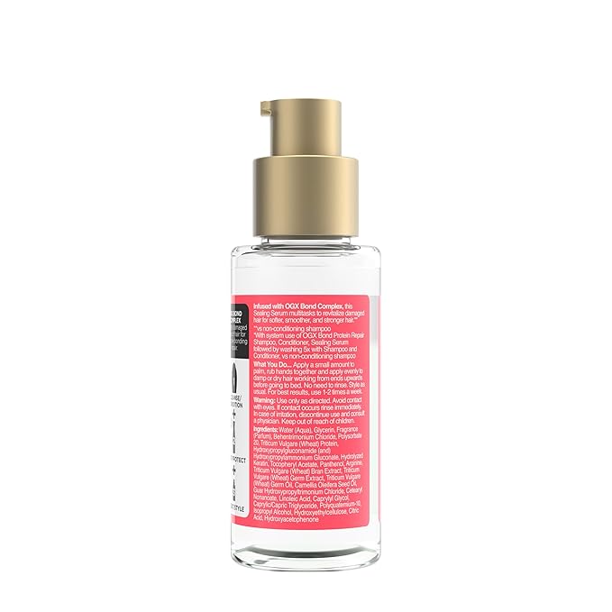 OGX Repair & Protect Bond Protein Repair Sealing Hair Serum, Formulated without Parabens, Frizz Treatment, 1.7 fl. oz