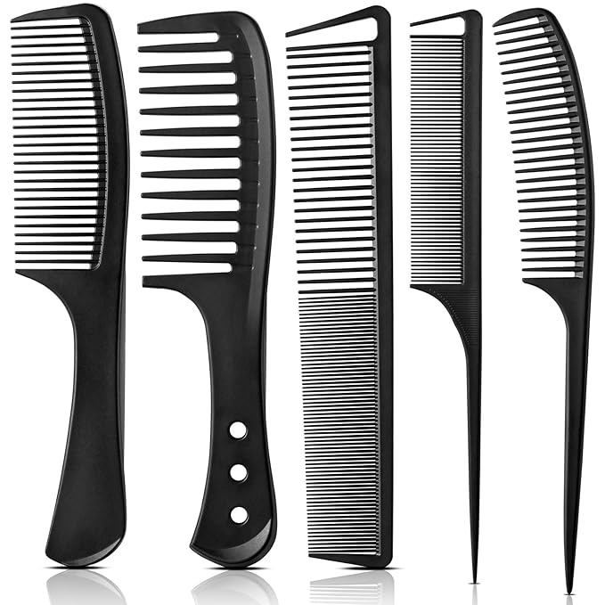 5PCS Professional Hair Comb Set - Wide Teeth, Fine Teeth & Rat Tail Comb, Hairstylist-Grade, Suitable for All Hair Types, Unisex