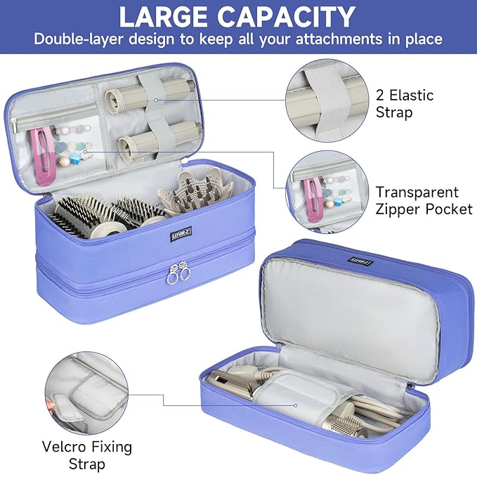 Travel Carrying Case Compatible with Shark Flexstyle/FlexFusion/Hair Dryer,Double-Layer Hair Hot Tools Storage Bag Fits for Dyson Airwrap Styler/Supersonic Hair Dryer and Attachments,Purple-Bag Only
