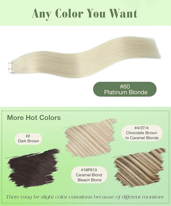SURNEL 22 inch Tape in Hair Extensions Human Hair Color #60 Platinum Blonde Remy Tape in Hair Extension 20pcs 50g(#60-22)