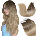 LaaVoo Tape in Hair Extensions Human Hair Brown to Ash Blonde Hair Extensions Tape in Invisible Tape on Extensions Brown to Ash Blonde 18inch 20pcs/50g