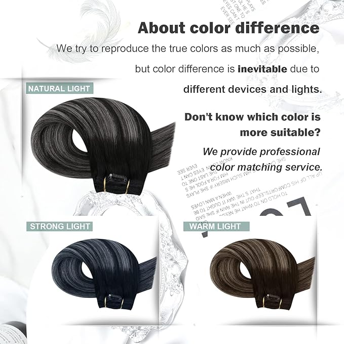 Moresoo Black And Silver Clip in Hair Extensions Ombre Black And Silver Human Hair Extensions Clip ins Real Human Hair for Women Double Weft 120g/7pcs 16 inch