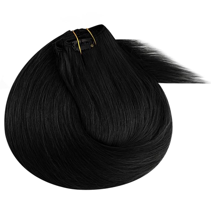 Ve Sunny Human Hair Clip in Extensions, Clip in Extensions Real Human Hair, Black Clip in Hair Extensions Straight Hair Extensions for Thin Hair 16inch 120g 7pcs