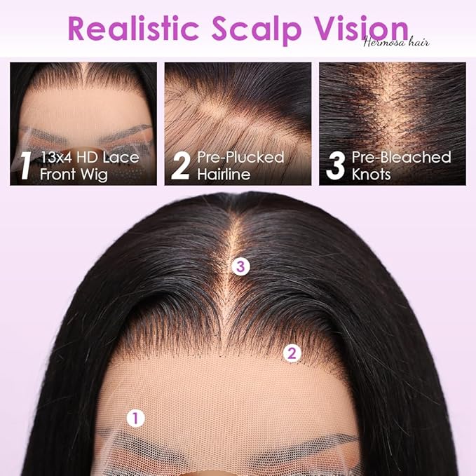 Hermosa 220% 13x4 Lace Front Wigs Human Hair Pre Plucked with Baby Hair 28 inch 12A Brazilian Straight Human Hair Wigs for Women Natural Hairline Natural Color