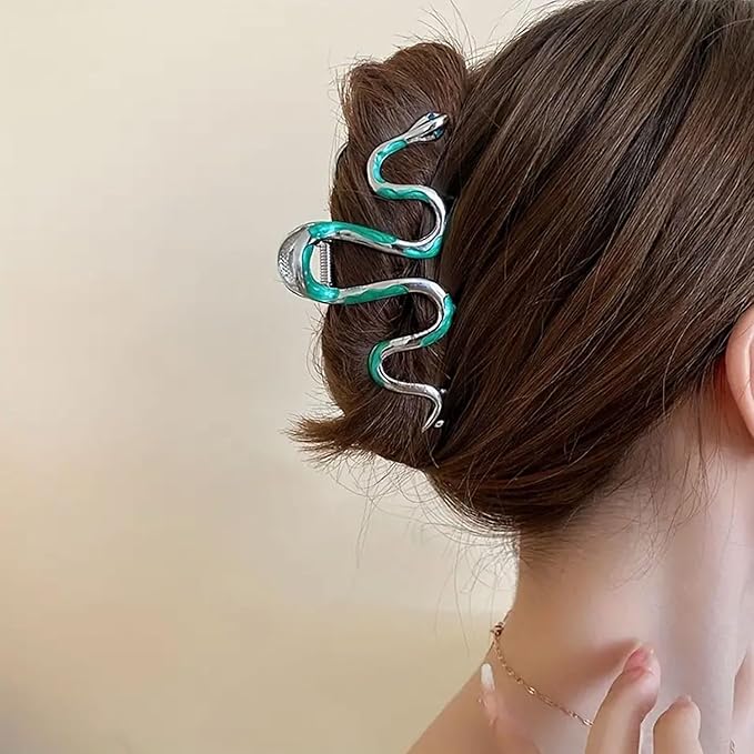 Green Snake Metal Claw Hair Clip, 1Pcs 4.52Inch Hair Clip for Thin/Thick Hair, Non-Slip Strong Hold Grip, Animal Themed Hair Accessory