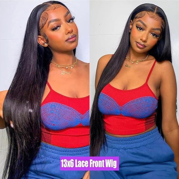 34 Inch13x6 Straight Lace Front Wigs Human Hair HD Transparent Lace Frontal Human Hair Wigs for Women Glueless Wigs Human Hair Pre Plucked Natural Color