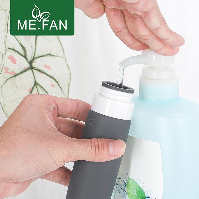 ME.FAN Travel Bottles for Toiletries, TSA Approved 3oz Travel Size Containers, Silicone Squeezable Portable Split Bottle, Travel Accessories for Conditioner, Shampoo, Lotion- 4 Pack Desert Sage