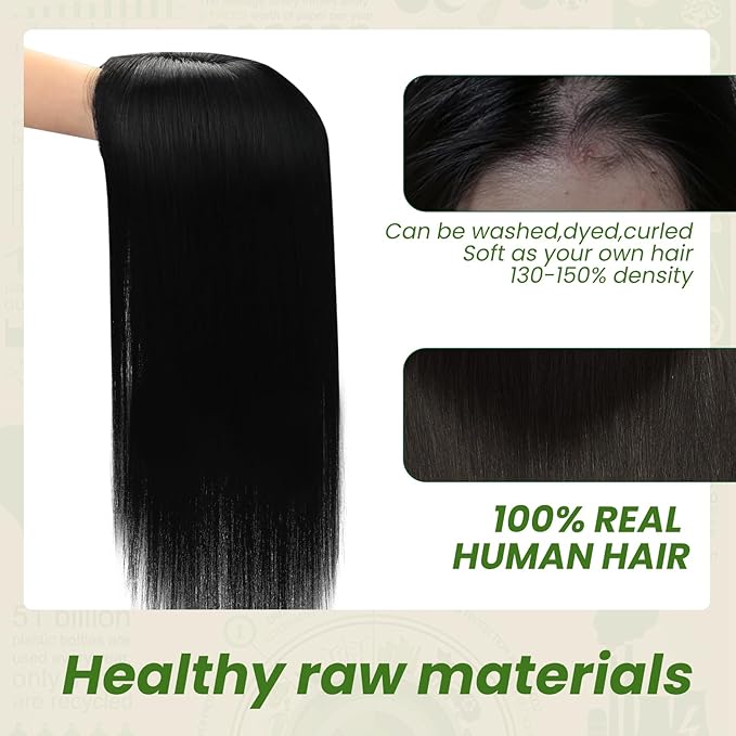 HAIR Toppers for Women Real Human Hair Clip in Silk Base 150 Density 6x7inch 75 grams Jet Black Color 16inch all real huamn hair healthy for Women with Thinning Crown (#1 16inch)