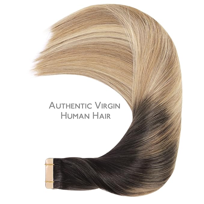 WENNALIFE Tape in Hair Extensions Human Hair, 20pcs 60g 26 inch Dark Brown to Chestnut Brown and Dirty Blonde Highlighted Remy Hair Extensions Straight Human Hair Tape in Extensions Skin Weft Tape