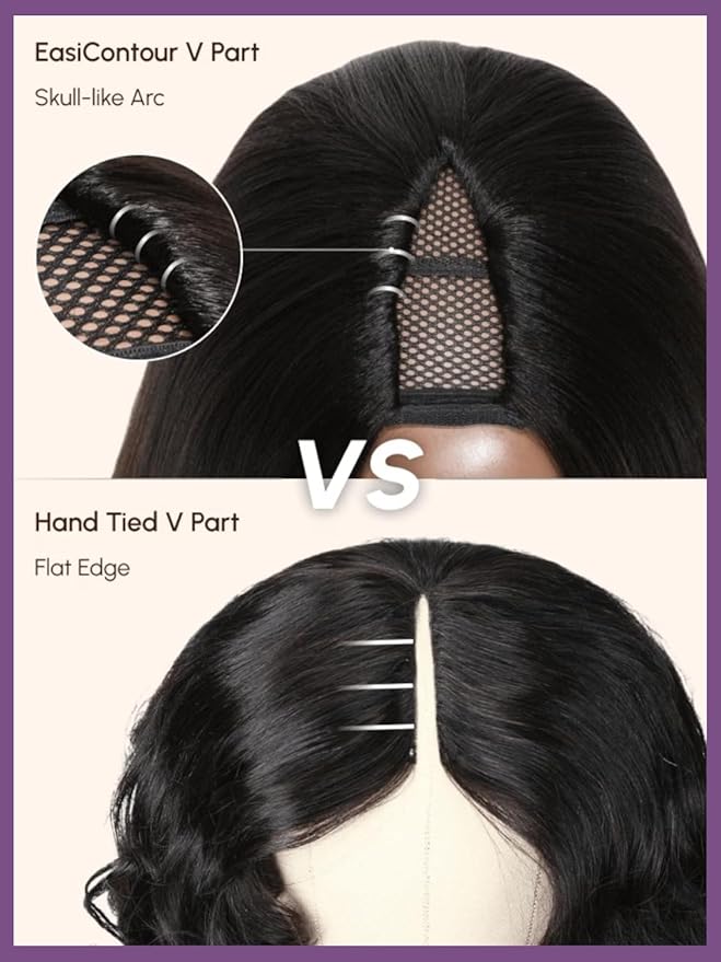 YIROO EasiContour V Part Wigs Ombre Brown Glueless Human Hair Upgrade U Part Wig with Dark Roots Highlight V Shape Clip Wigs Beginner Friendly with Drawstring Ready to Wear Chestnut Brown Color 20Inch