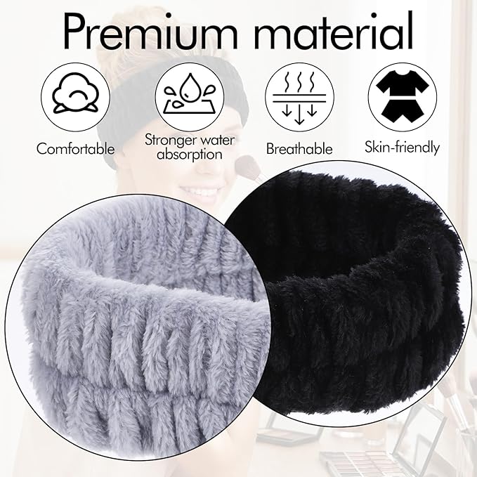 Ouligay 2PCS Spa Headbands for Washing Face Skincare Hair Band Soft Terry Cloth Headband Facial Makeup Headband for Shower Mask Yoga Sports Exercise Gift for Women and Teens
