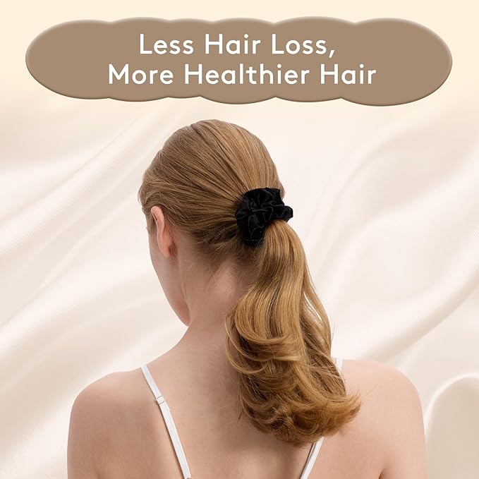 3 Pcs Silk Hair Ties, 22 Momme 100% Mulberry Hair Band, Silk Scrunchies for Women and Girls, 6A Grade No Damage Ponytail Holders (1.2in Width, Black)