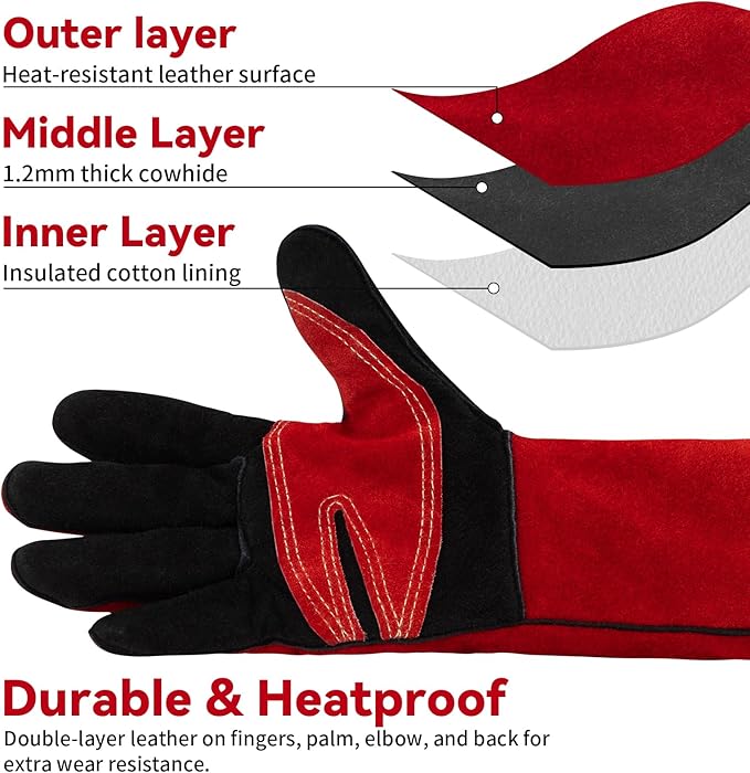 16 Inch Welding Gloves Heat Resistant 932°F for BBQ,Oven,Grill,Fireplace MIG,TIG,Stick Welding,Forging,Animal Handling(2XL)