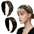 Ivyu 2 Pack Wide Leopard Headbands for Women, Non-Slip Elastic Hair Bands Soft Fabric Head Band for Daily Wear, Makeup, Travel Fashion Hair Accessories for Girls