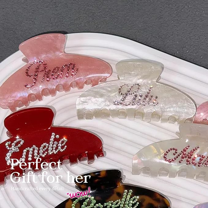 Personalized Colorful Name Hair Claw Clips for Women,Custom Hair Clips with Diamond,Cute Hair Accessories 4",Handmade Rhinestones Hair Clamp Gifts for Mom,Bride,Wife,Bridesmaid,Couples（Flash White）