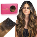 WENNALIFE Clip in Hair Extensions Real Human Hair, 14 Inch 110g 7pcs Remy Hair, Ombre Dark Brown to Light Chestnut Brown Straight Natural Extensiones De Cabello Humano Con Clip Ins