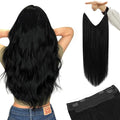 YoungSee 130G Wire Hair Extensions Real Human Hair Black Wire Hair Extensions for Women Jet Black Headband Hair Extension Human Hair 22inch