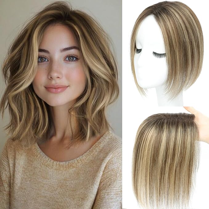 SARO-UP Human Hair Toppers for Women Real Human Hair pieces for Women with Thinning Hair pieces 7 * 10cm Hand-Tied Swiss Base Topper No Bangs 30g Hairpieces 10Inch (4T427#