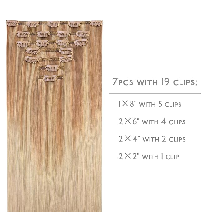 WENNALIFE Clip in Hair Extensions Real Human Hair, 22 Inch 120g 7pcs Ash Beige Blonde Blend Remy Hair Natural Double Weft