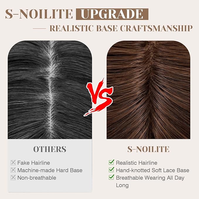 S-noilite Hair Toppers for Women Real Human Hair 3D 360° Cover Clip in 100% Real Human Hair Toppers 3″*4″ Clip in Silk Base 12 inch Chestnut Brown