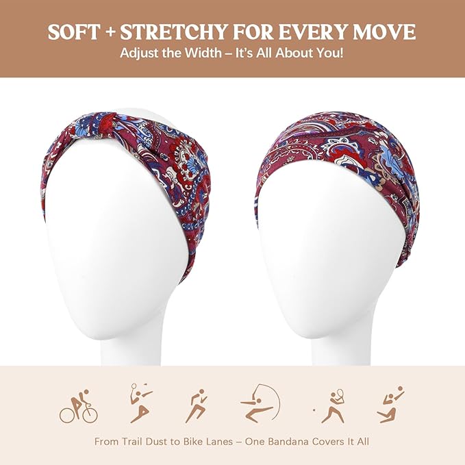 Wide Headbands for Women Knotted No Slip Head Bands Soft Turban Headband Hair Accessories Boho African Solid Color Head Wraps for Women Yoga Workout Pack of 6