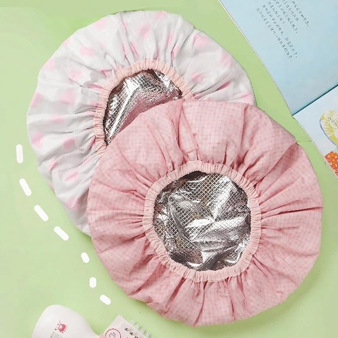 2 Pack Shower Caps for Women - Deep Conditioning Hot Oil Steam Cap for Shower, Spa, Travel & Cooking Reusable Waterproof Double Layer Hair Treatment Caps(Pink Set)
