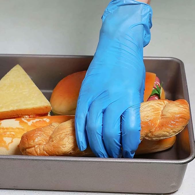 Disposable Gloves Medium, Nitrile and Vinyl Blend Material Gloves, Latex Free, 4 Mil,100 Pc. Food Grade Glove for Cleaning, Food Prep, Hair Dye, Tattoo, Blue