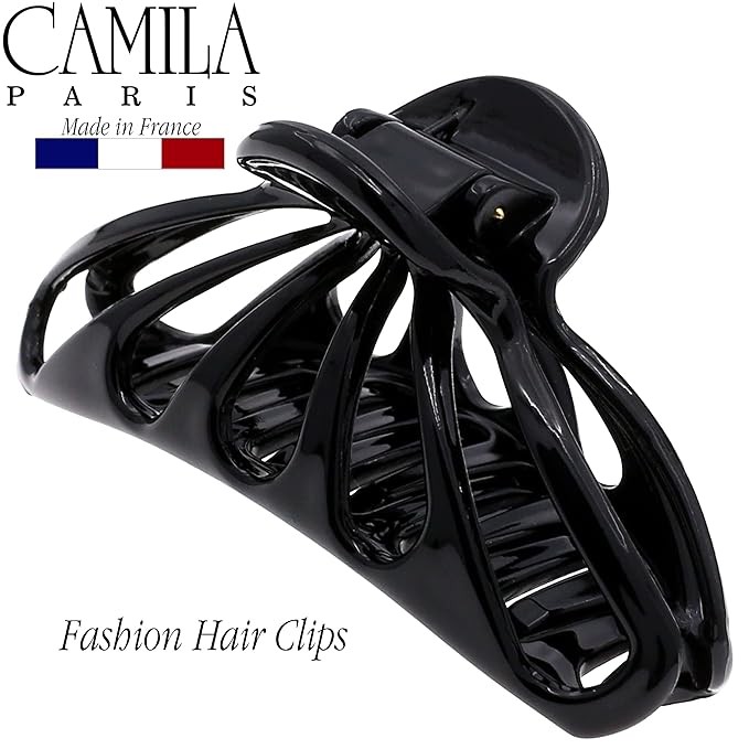 Camila Paris CP3138 French Hair Clip for Women Thick Hair for Long Curly Wavy Hair, Black, Girls Hair Claw Clips Fashion Styling Hair Accessories for Women, Strong Hold No Slip Grip, Made in France