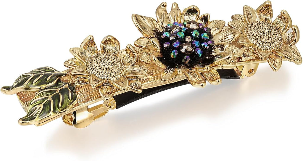 Sunflower Brooch pin with hand beading, She's Free Style Just For You Flower Oil Dropping Brooches for women, Metal Plating Process Safety pins with Nail Bead Crystal