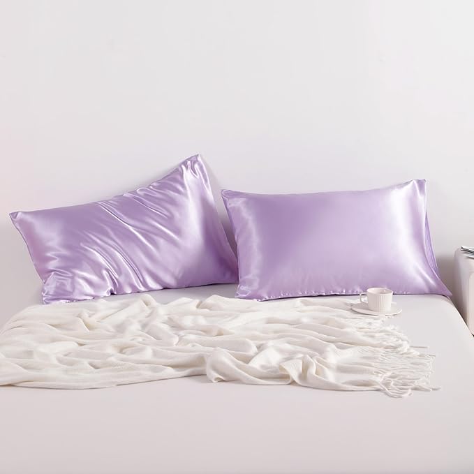 NTBAY 2 Pack Satin King Pillowcases for Hair and Skin, Luxurious and Silky Pillow Cases with Envelope Closure, 20x36 Inches, Light Purple