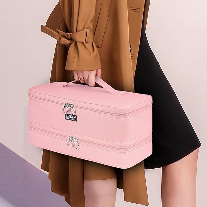 Travel Carrying Case Compatible with Shark Flexstyle Styler/FlexFusion/Hair Dryer,Double-Layer Hair Hot Tools Storage Bag Fits for Dyson Airwrap Styler/Supersonic Hair Dryer,Pink-Bag Only