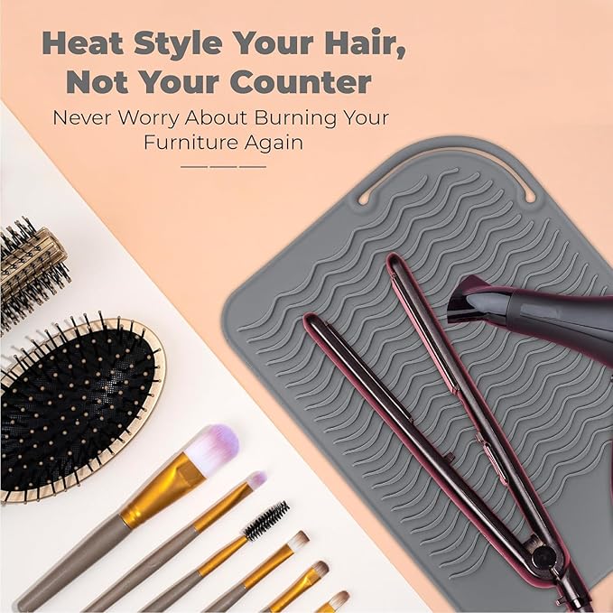Silicone Hair Tool Holder & Heat Mat - Heat Resistant Mat for Hair Tools, Flat Iron, Curling Iron, Anti Heat Pad for Hair Straighteners - Professional Soft Rubber Pad & Flat Iron Cover
