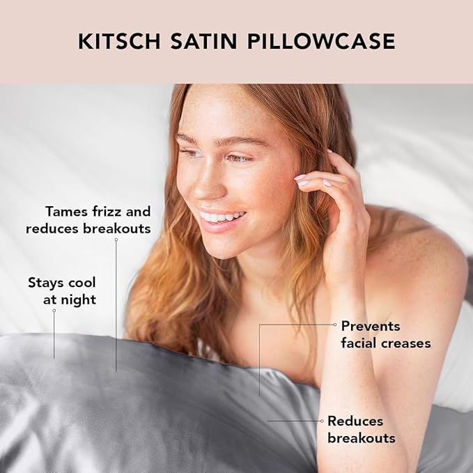 Kitsch Satin Pillowcase, Softer Than Silk Pillow Cases, Cooling Pillow Covers, King Size Pillow Cases Set of 2, Satin Pillowcase with Zipper for Hair, Skin & Quality Sleep, 19"x36" Charcoal, 2pcs