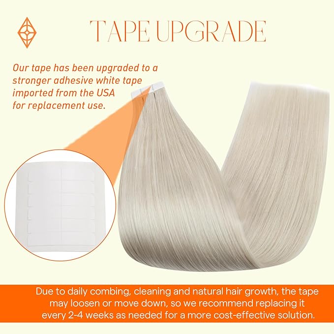 Full Shine Blonde Tape in Hair Extensions Human Hair 20 Inch Real Human Hair Tape in Extensions Color 1000 Adhesive Glue in Hair Extension 40 Pcs 100 Gram Double Sided Tape ins Human for Women