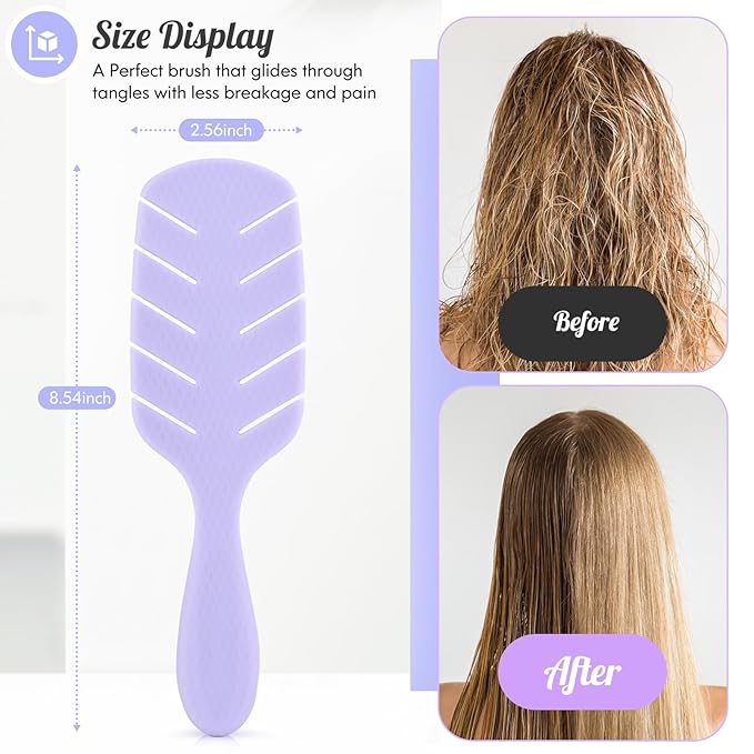 Hair Brush,Curved Vented Paddle Detangle Brush for Faster Blow Drying,Soft Flexible Bristles Glide Thru Tangles with Ease, Detangling Styling Hair Brushes for Women Curly Thick Wet Hair