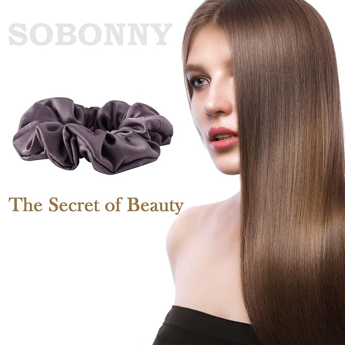 Silk Hair Scrunchies, 100% Mulberry Silk Hair Tie, No Damage for Frizz Prevention, Sleep and Night Scrunchie, Hair Accessories for Women (Rubber Red, Haze Blue, Light Blue, Gray, Sauce Purple)