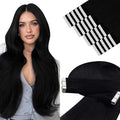 YoungSee Human Hair Tape in Extensions Black Tape in Hair Extensions Real Human Hair Jet Black 20pcs 50g Hair Extension Tape-in 18 Inch Silky Straight Remy Hair Extension for School