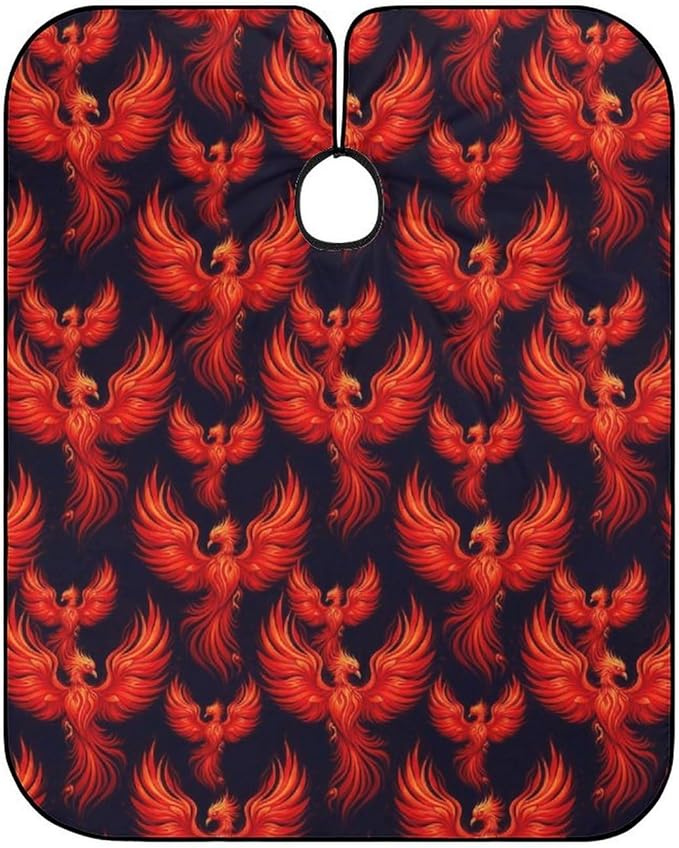 Women Red Fire Flame Bird Black Hair Salon Cutting Cape, Large Long Hairdressing Apron for Home Stylists, Haircut Tools