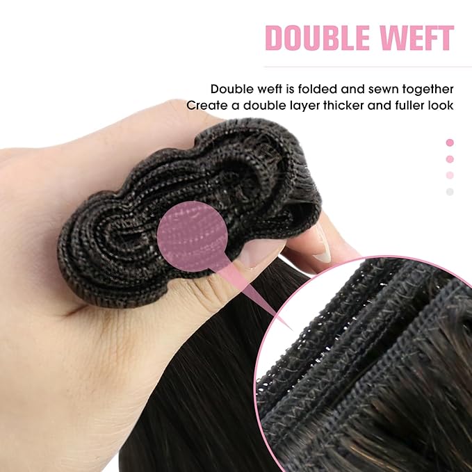 YoungSee 24 inch Weft Hair Extensions Human Hair Dark Brown Sew in Hair Extensions Natural Hair Weft Extensions Darkest Brown for Long Hair 100G