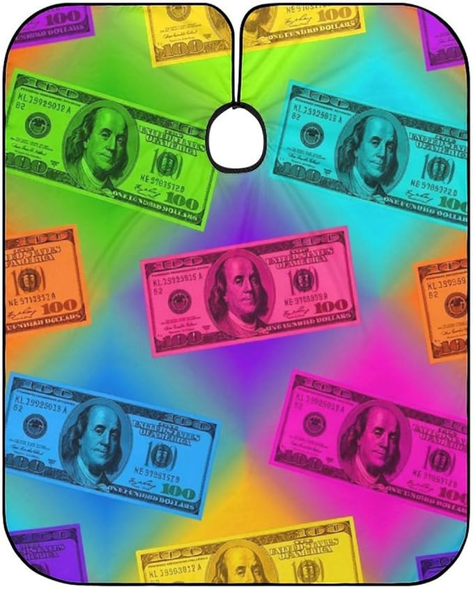 Men Women Adults Colorful Bill Dollars American Money Art Hair Cutting Cape, Lightweight Haircut Apron for Styling Hair Cut Hairdresser, Haircut Tools