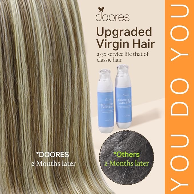 DOORES Hair Extensions Clip in Human Hair - Light Brown Highlighted Medium Blonde, 14 Inch, 110g, 7pcs, Seamless, Natural Straight, Invisi Edge